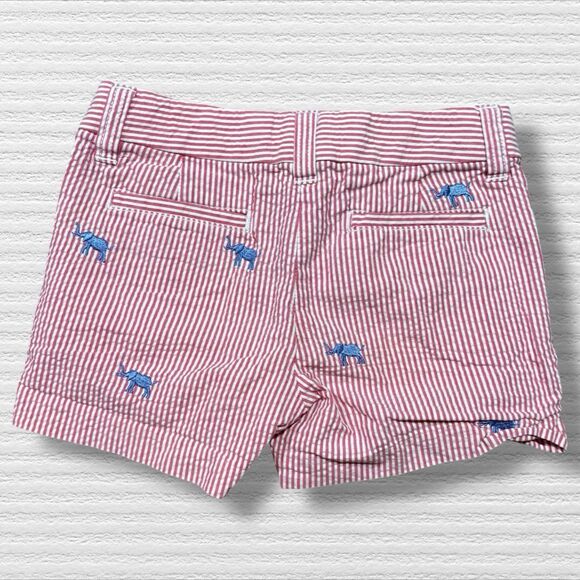Crewcuts Girls Shorts Sz 5 J Crew Seersucker Red Stripes Embroidered Elephants - Picture 3 of 5